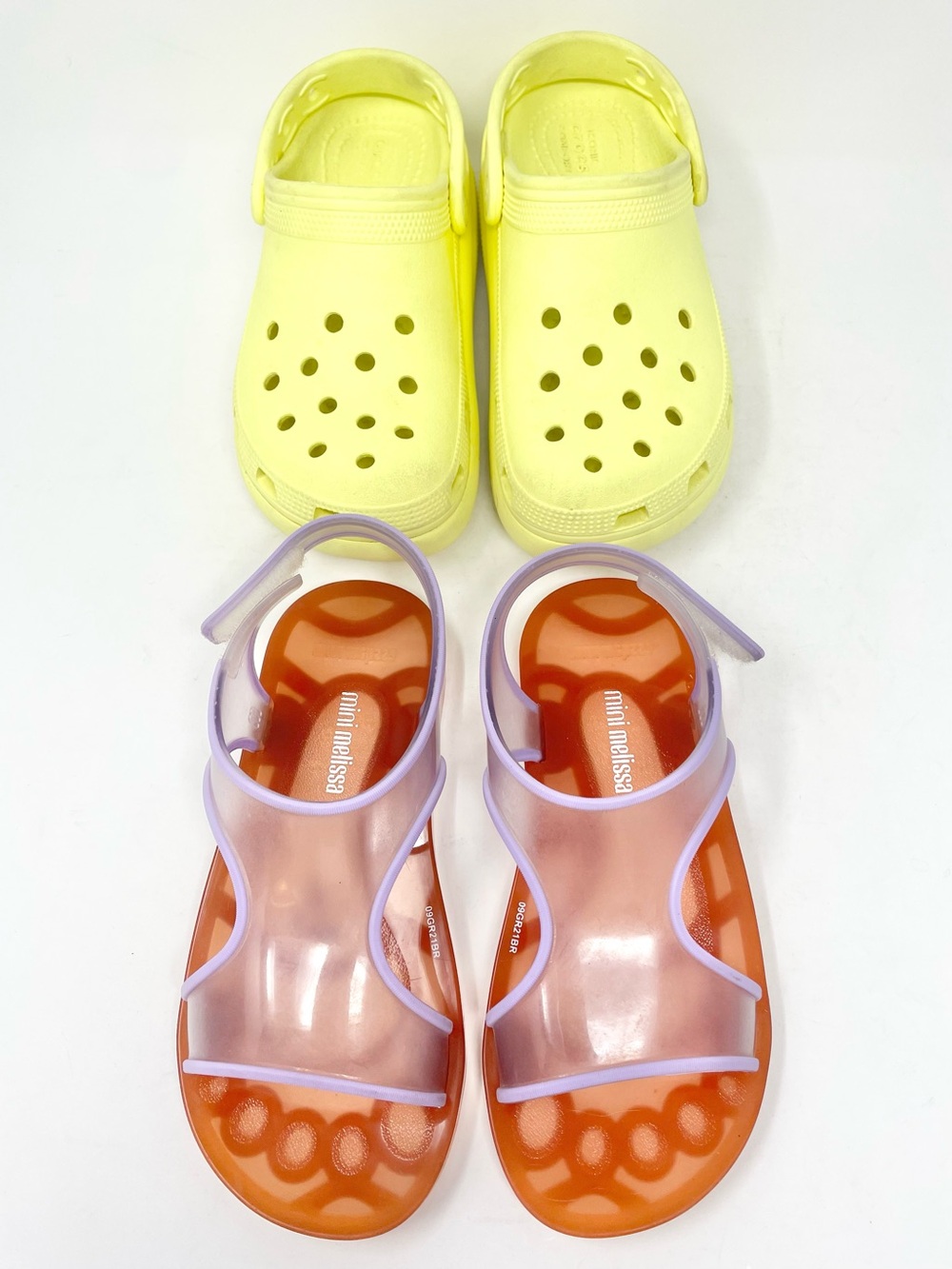 BUNDLE Mini Melissa Jelly Sandals + Yellow Platform Crocs, Water Shoes, Girl's 2